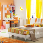 Phòng ngủ bé trai bé gái tông cam