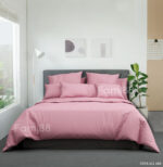 Chăn ga gối cotton hồng phấn trơn