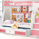 Giường ba tầng hồng cho bé gái