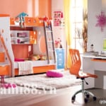 Giường tầng cầu thang rời màu cam