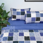 Chăn drap cotton satin kẻ vuông xanh trắng
