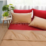 Bộ chăn ga phối đỏ vàng