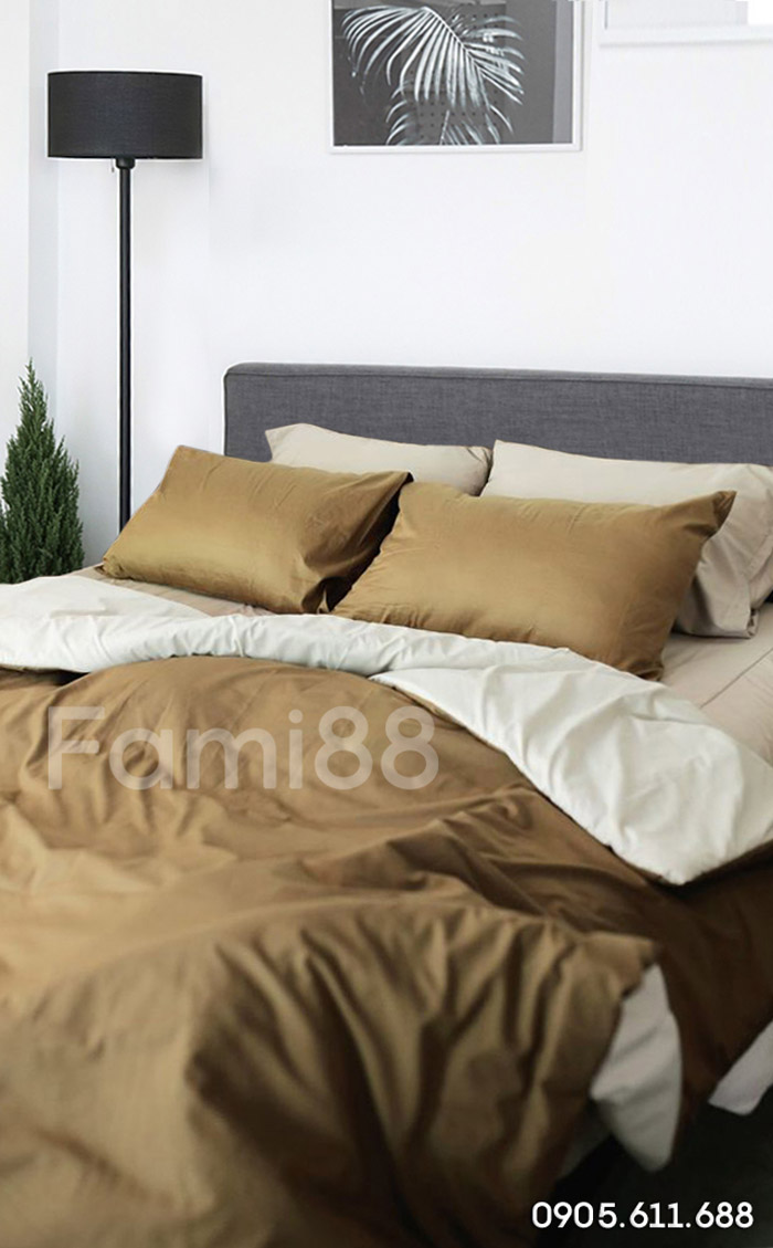 Chăn drap phối màu nâu kem