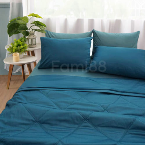 Chăn ga gối mix màu xanh