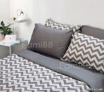 Chăn ga gối ziczac trắng xám
