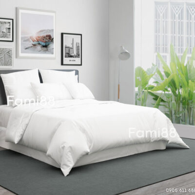 bộ chăn ga gối trắng trơn cotton satin Hàn Quốc