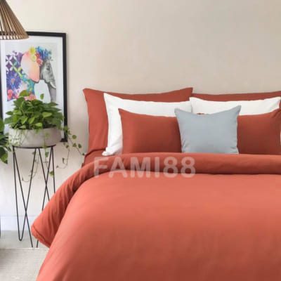 chăn ga gối đệm màu cam cotton satin